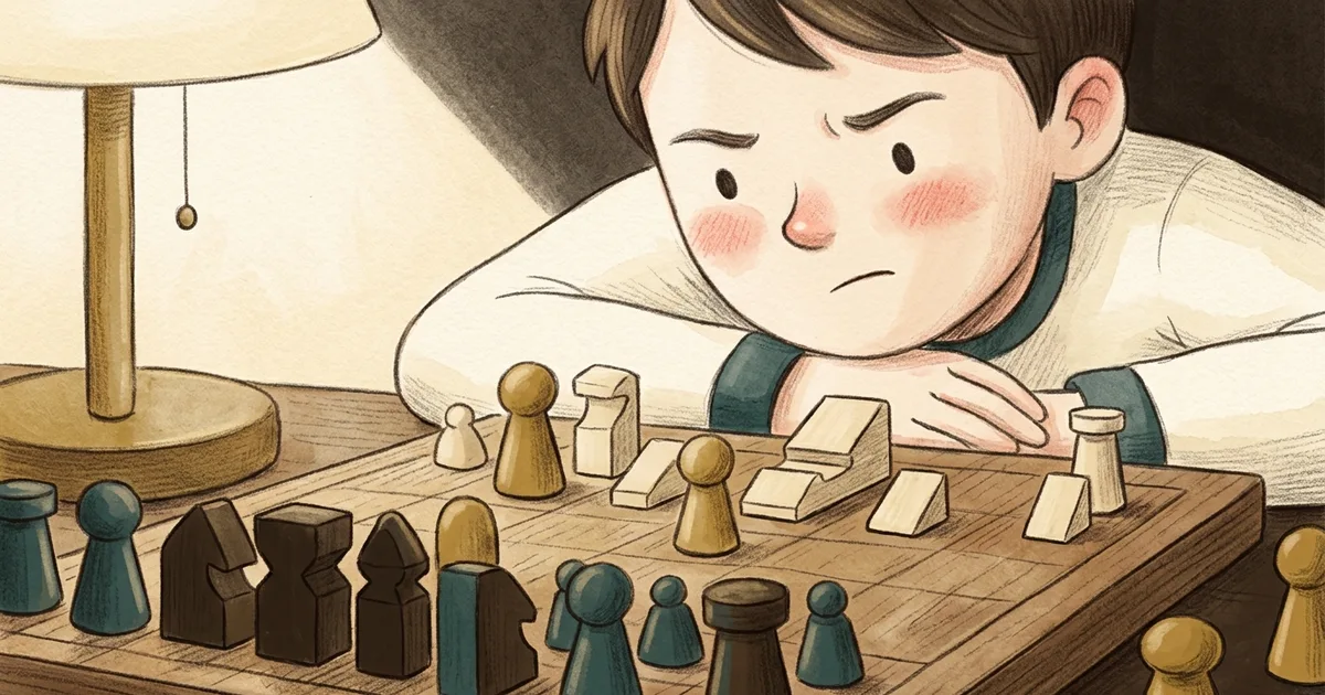 An illustration of a player planning ahead over a strategy board game