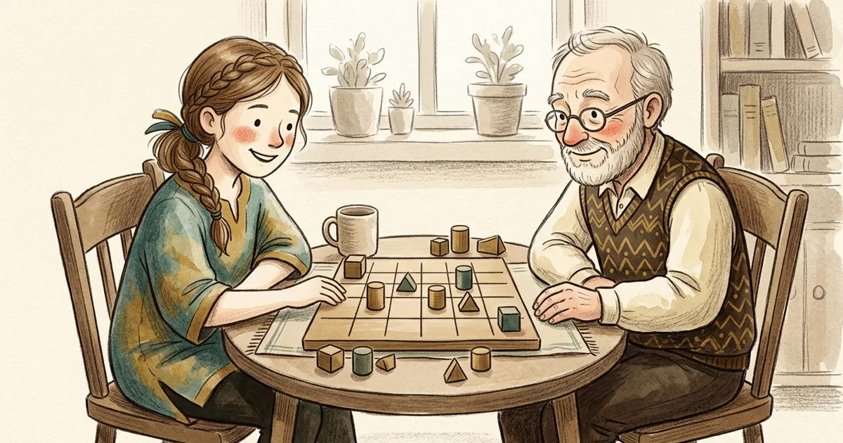 An illustration of two people playing a minimal abstract game