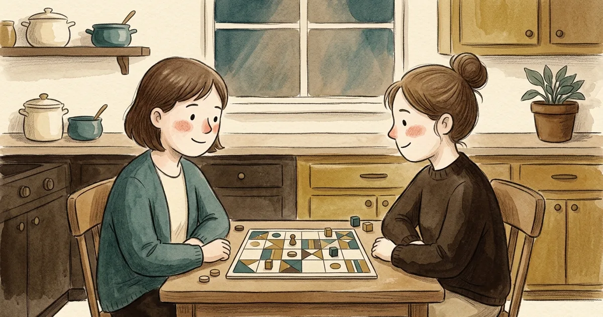 An illustration of two people playing a two-player game across a small table