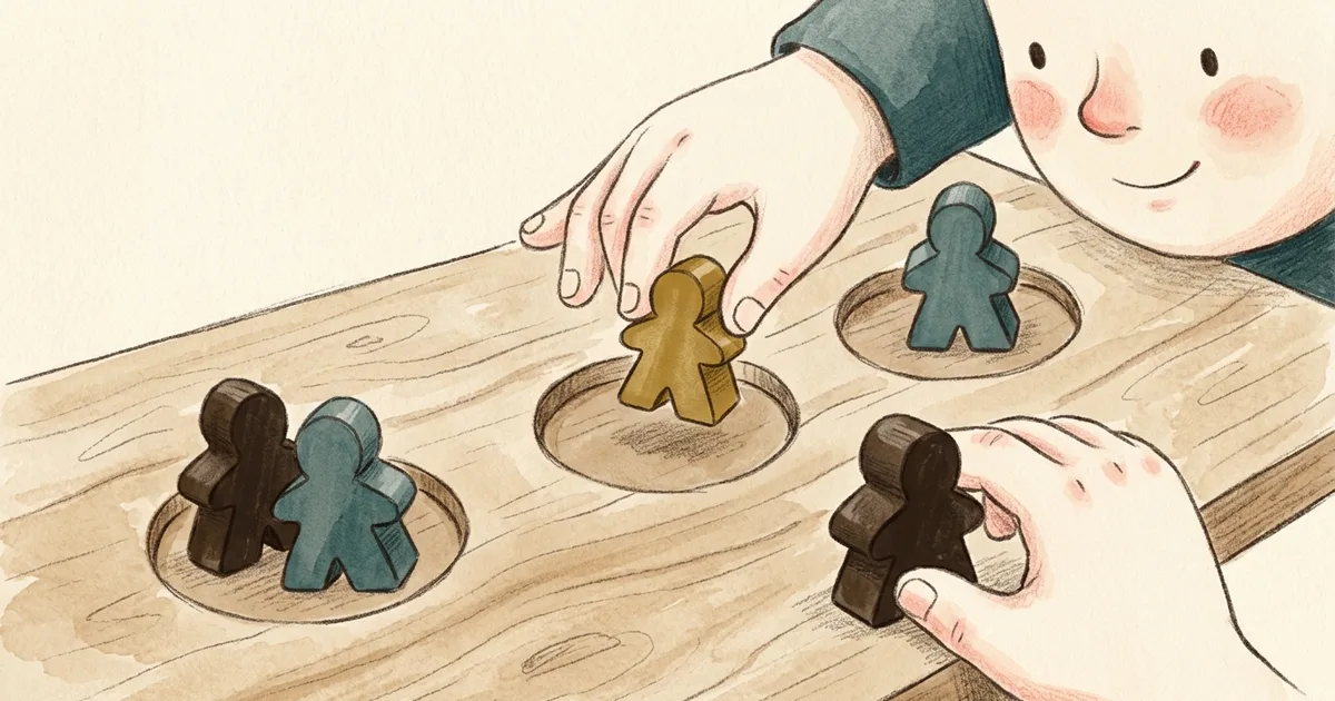 An illustration of a simple worker placement board with a few slots